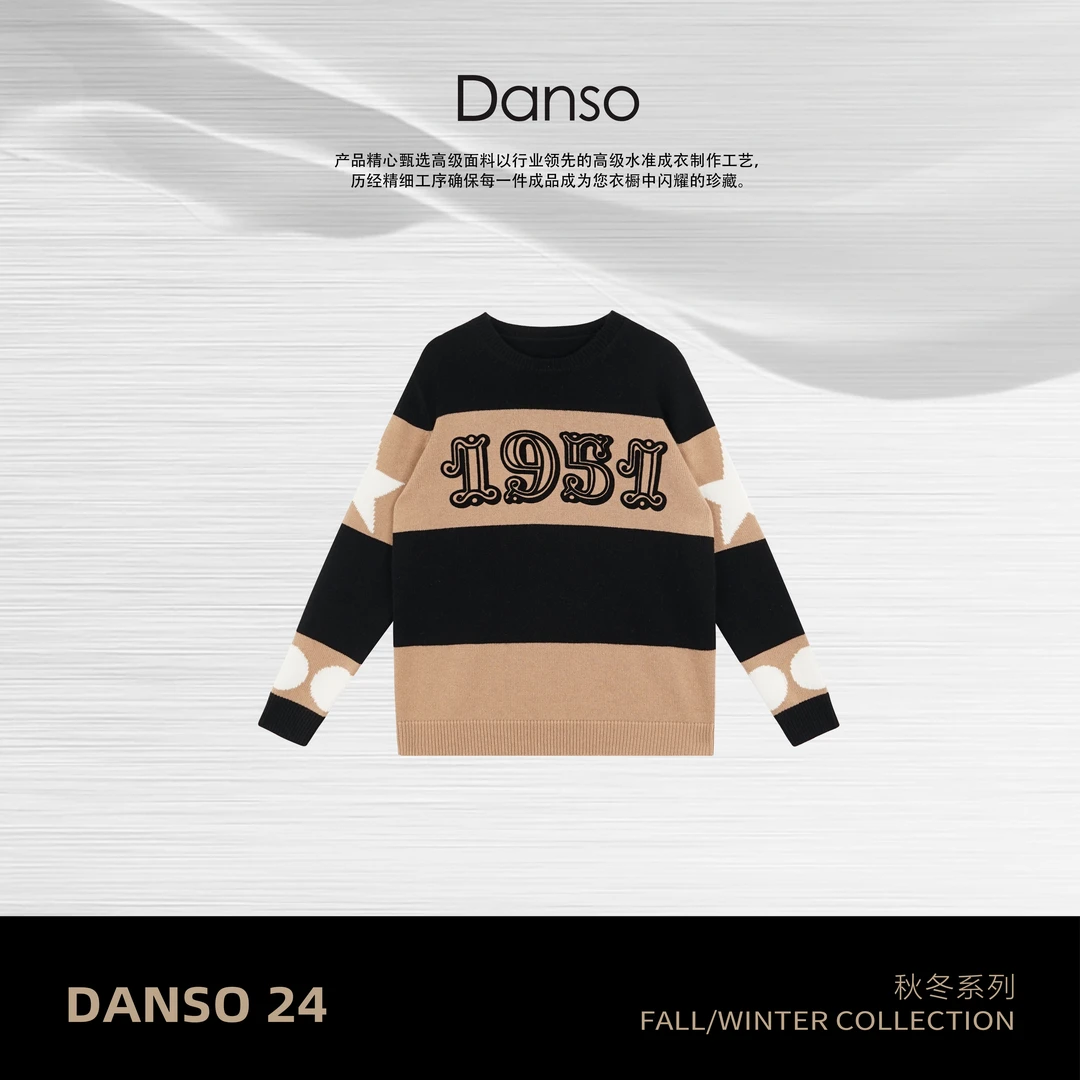 DANSO【Max羊 毛衫】玉美华圆领时尚百搭打底宽松条纹针织衫YY0219