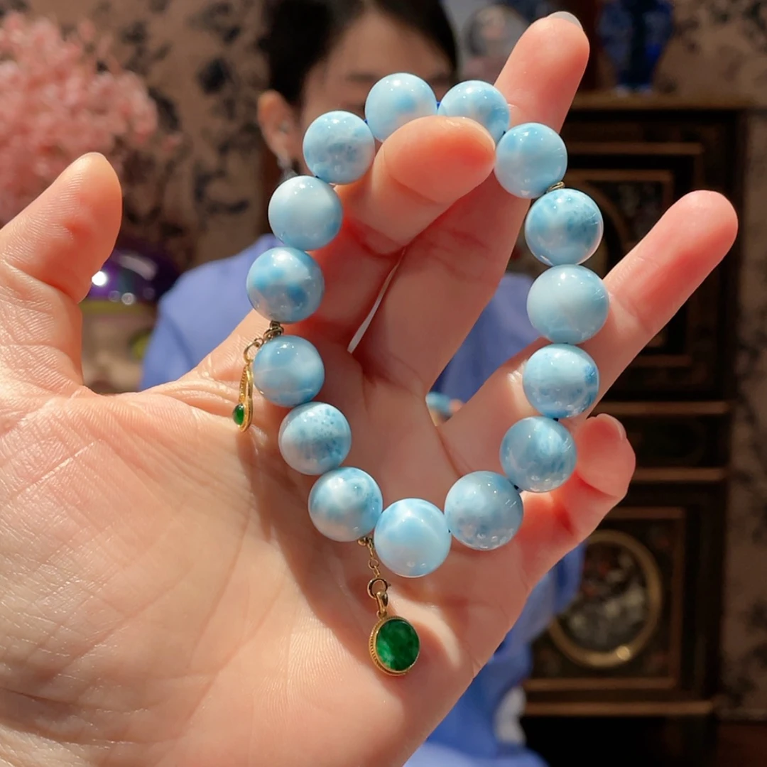【闪购商品】针钠钙石（海纹石）手串18K金镶嵌