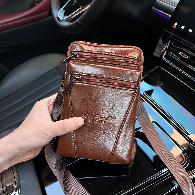 依鹿奇真皮单肩包男士迷你手机包小挎包牛皮小包包轻便背包随身