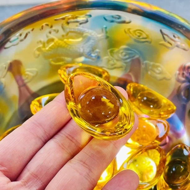 聚宝盆摆件招财摆件金元宝琉璃客厅摆件高档办公室玄关招财