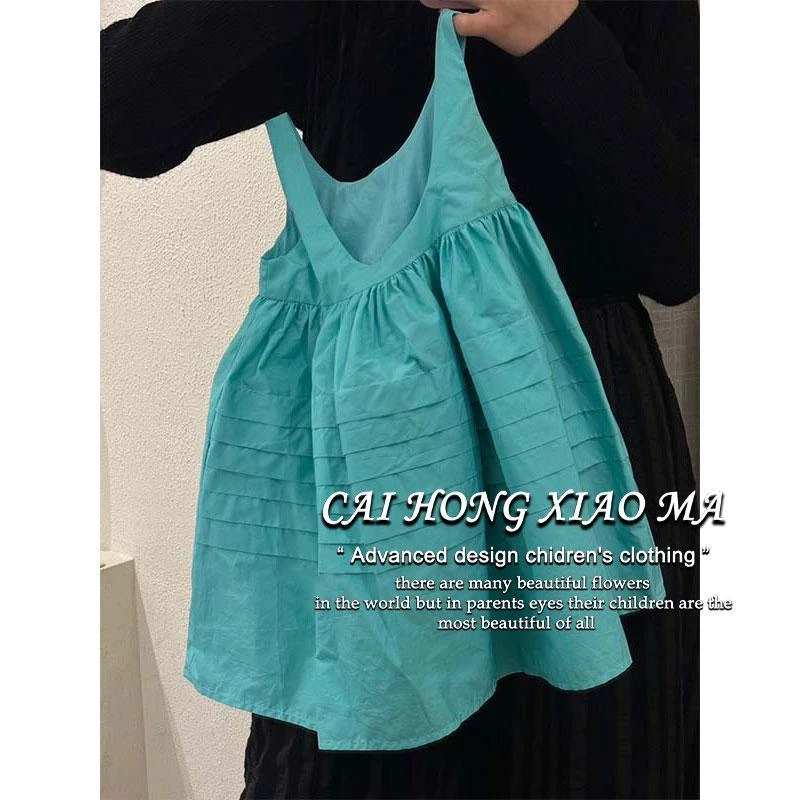 韩国童装25夏新款女童洋气百搭无袖连衣裙儿童简约风时尚背心裙