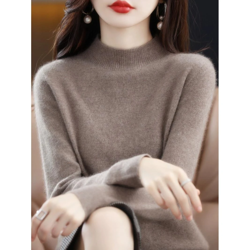 【工厂直销】半高领羊毛衫女加厚打底毛衣套头百搭羊毛针织衫秋冬款