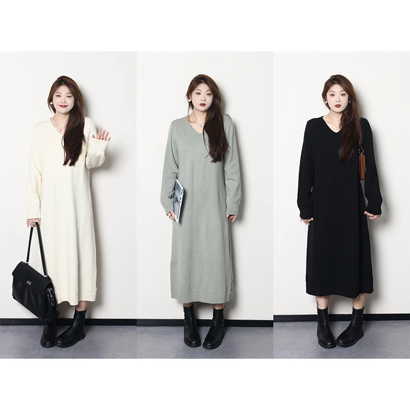 QC宣宣-【半熟冬日】微胖大码女秋冬百搭显瘦慵懒连衣裙 ZY409J29