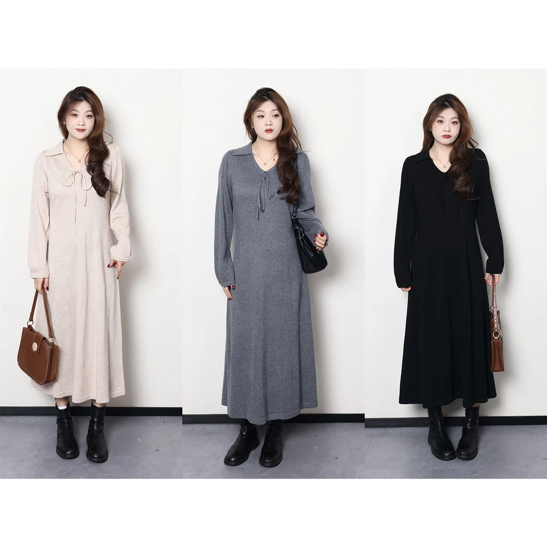裂渡宣宣-【懒人天菜】微胖大码女秋冬气质百搭慵懒连衣裙ZY409J30