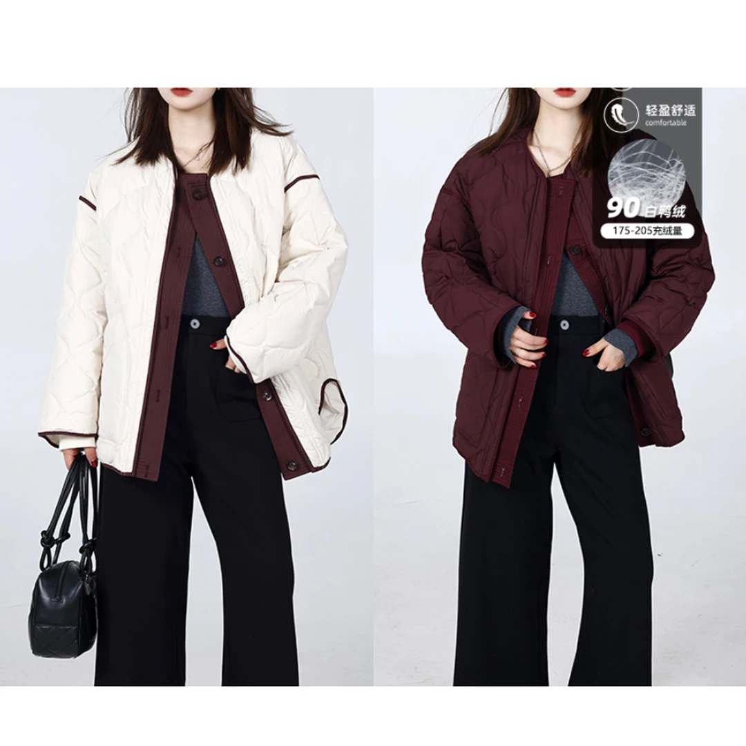 裂渡宣宣【轻暖赴冬】微胖大码女冬短款百搭休闲无领羽绒服ZY410S50