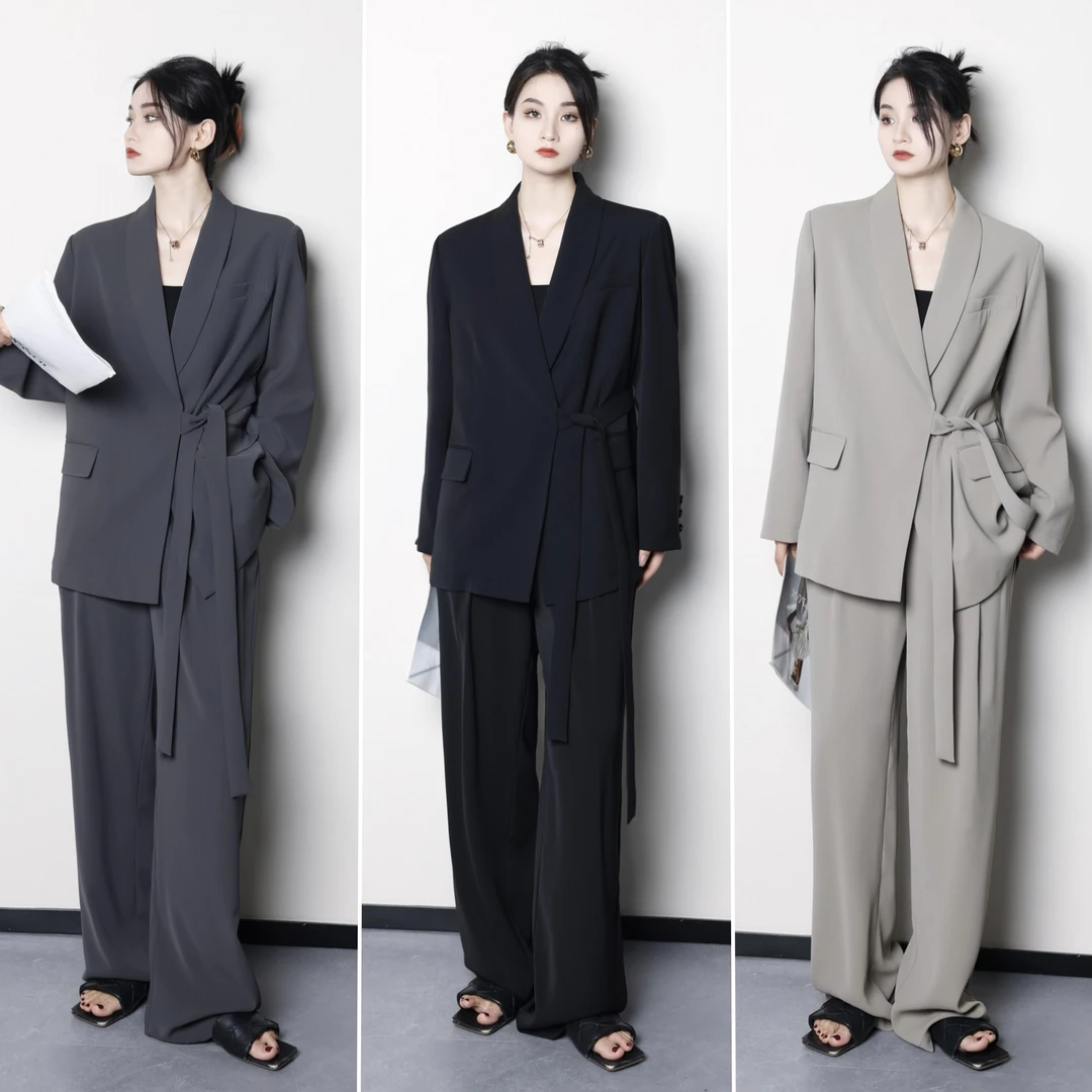 QC裂渡【都市黎明】微胖大码女通勤绑带设计感西装套ZY308K20/21