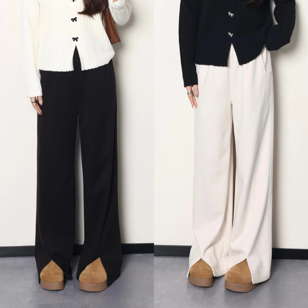 裂渡宣宣【自由出走】微胖大码女秋冬百搭磨毛开叉休闲裤 ZY409J09