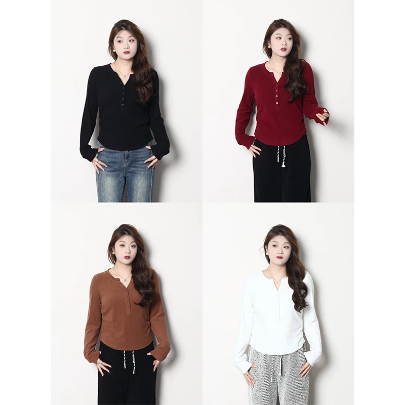 QC宣宣-【轻氧主旋律】微胖大码女秋冬百搭显瘦针织打底衫ZY409Q02