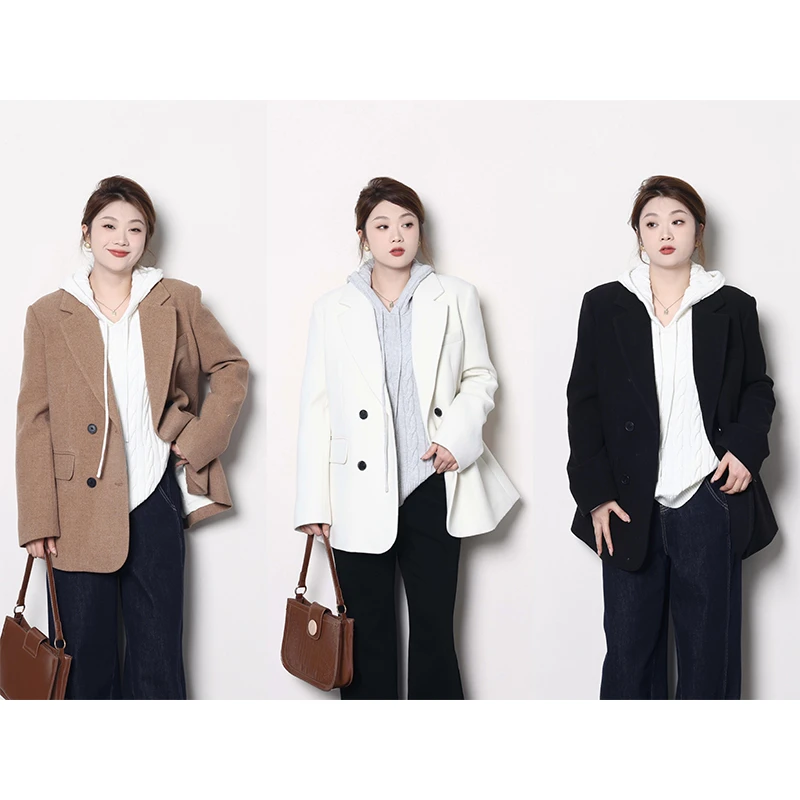 裂渡宣宣【莱茵学院】微胖大码女冬气质百搭夹羽绒西装外套ZY409F23