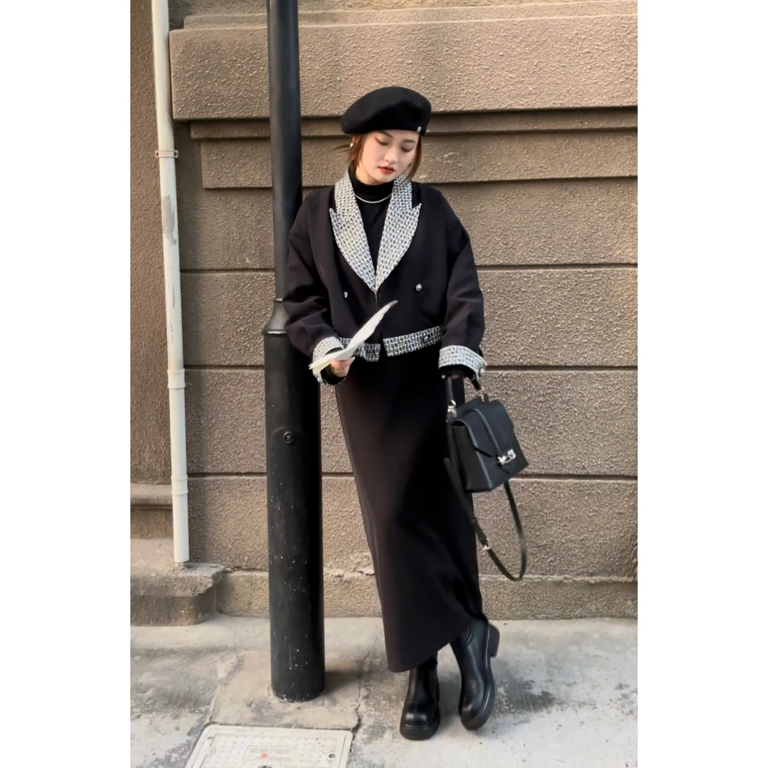 QC杨杨【香阀世家】微胖大码女羽绒小香风外套半裙套装ZY309X74