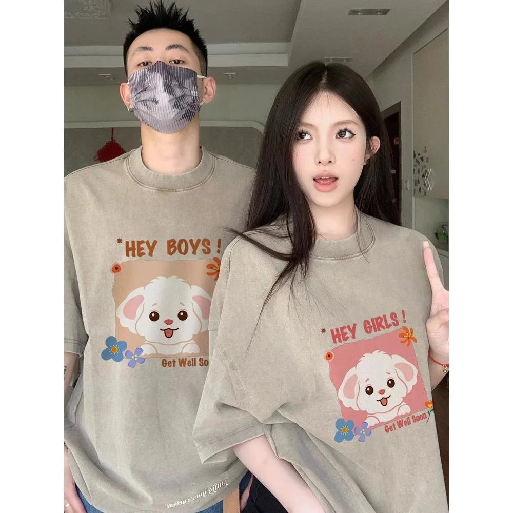 情侣装夏天款一男一女2025新款夏季情侣短袖高档洋气宽松潮牌t恤