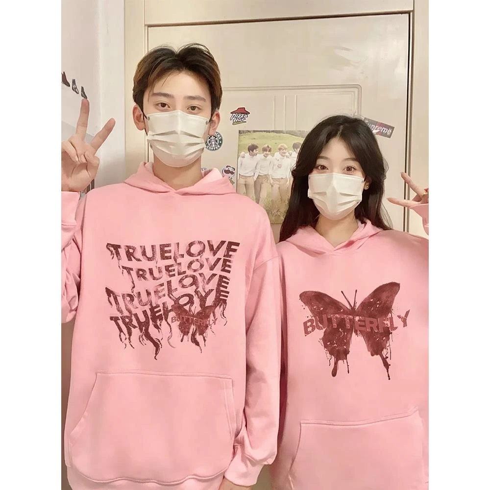 情侣卫衣男女秋冬季2025新款宽松oversize加绒加厚连帽卫衣情侣装