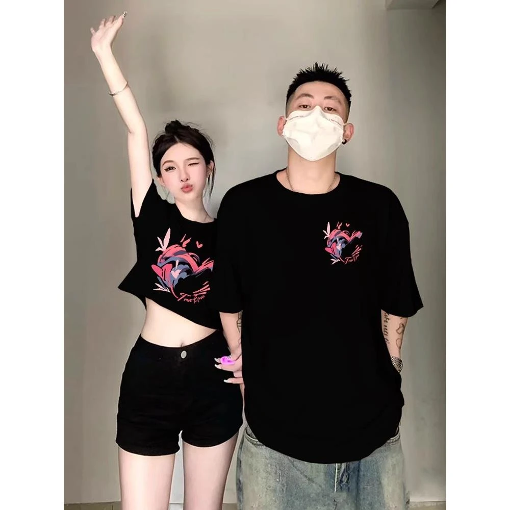 情侣装短袖t恤2025新款一男一女潮牌高级感夏季宽松纯棉情侣短袖