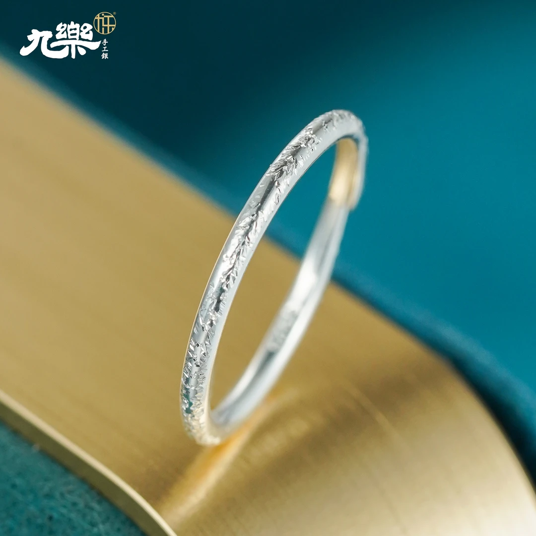 九乐 925银戒指 满天星素圈推拉戒指简约个性时尚情侣银戒可调节