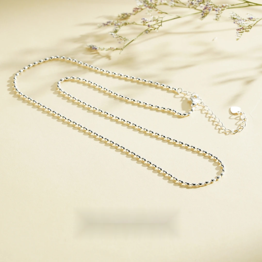 九乐 链子925银 七夕情人节亮面小光珠项链40+5cm百搭简约长款长