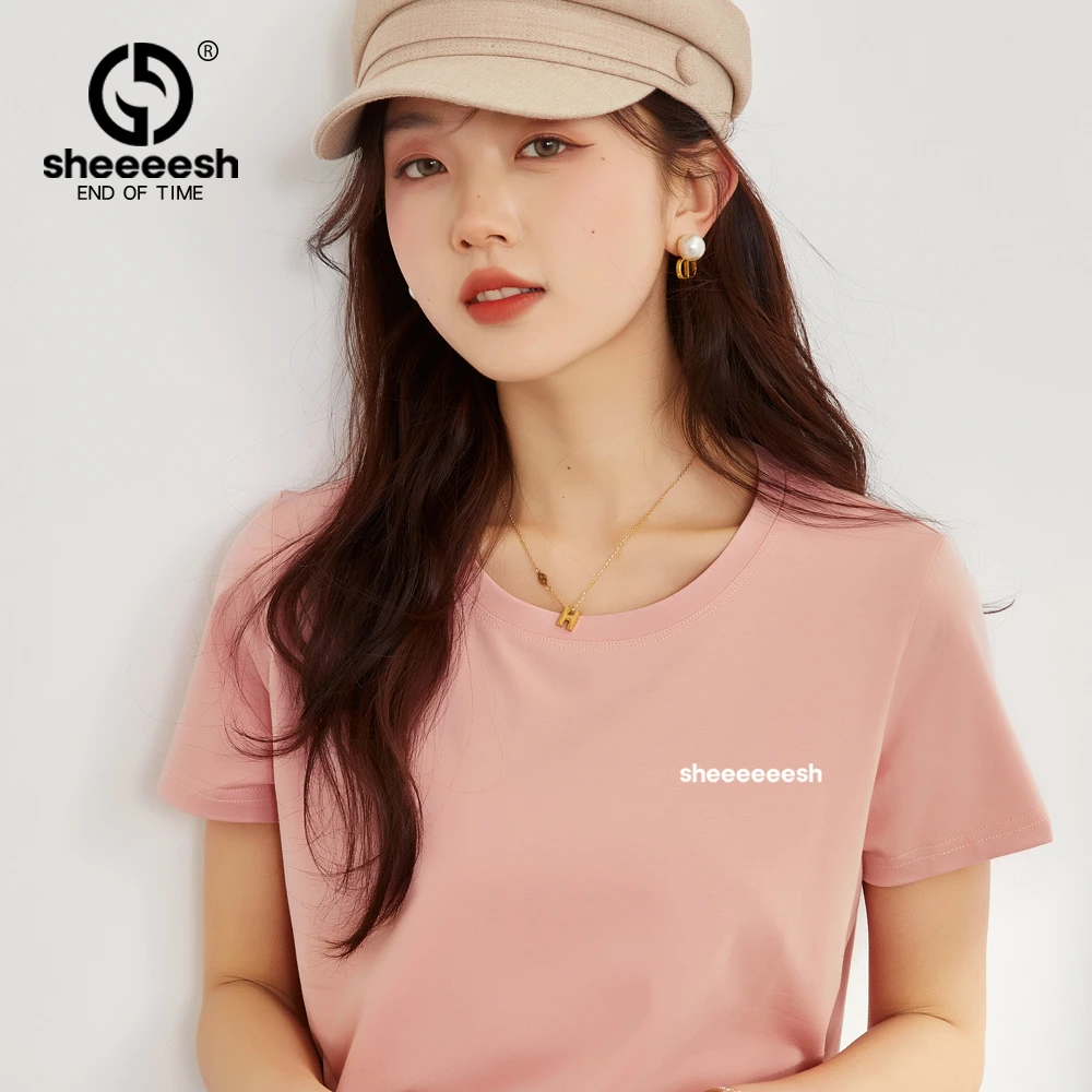 SHEEEESH正肩夏季宽松圆领短袖T恤女装时尚休闲半袖简约体恤女士