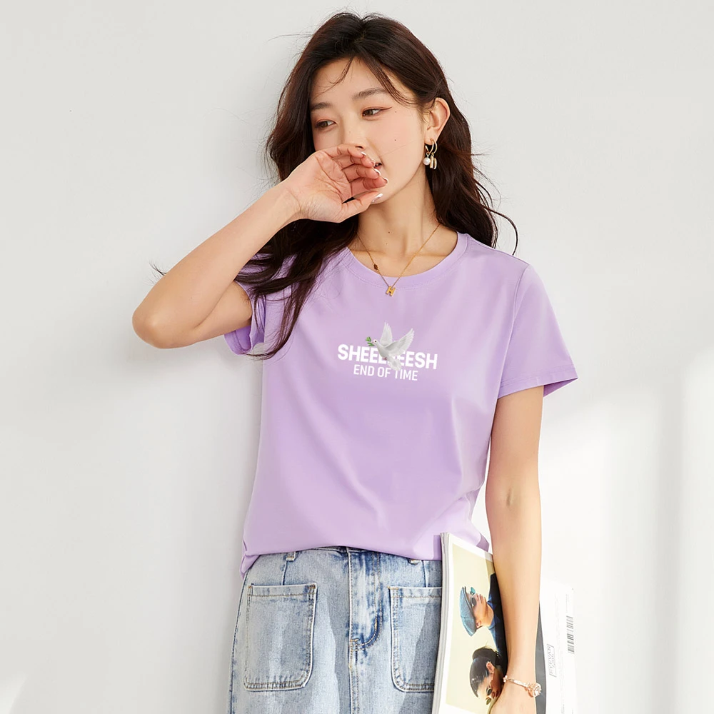 圆领短袖T恤女宽松夏季印花韩版潮流潮牌半袖体恤t恤女士打底衫