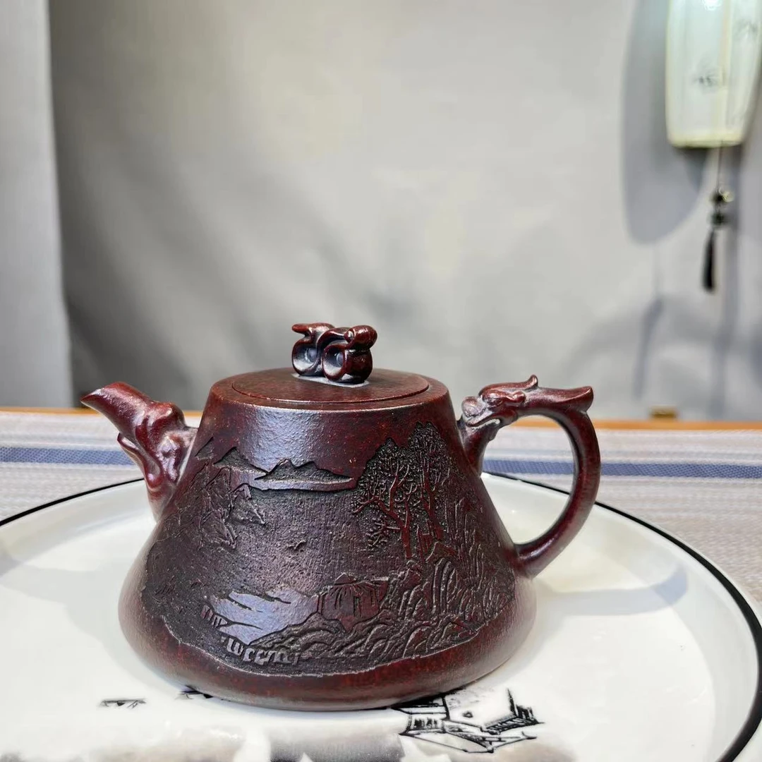 宜兴丁蜀镇精美紫砂龙尊柱础壶300cc
