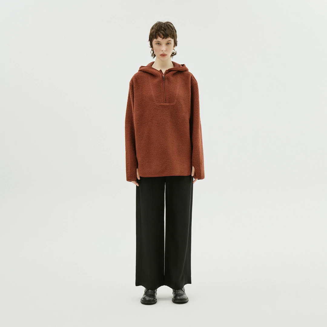 AP洛哥25950X颗粒感半拉链连帽休闲卫衣