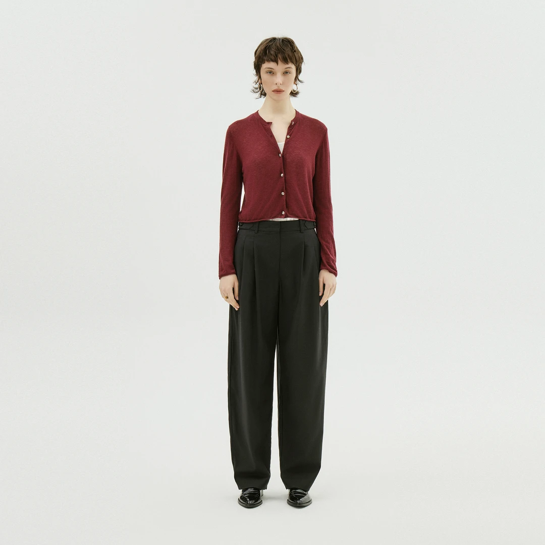 AP洛哥43061SK【落羽】 100羊毛轻薄打底开衫气质圆领长袖针织衫