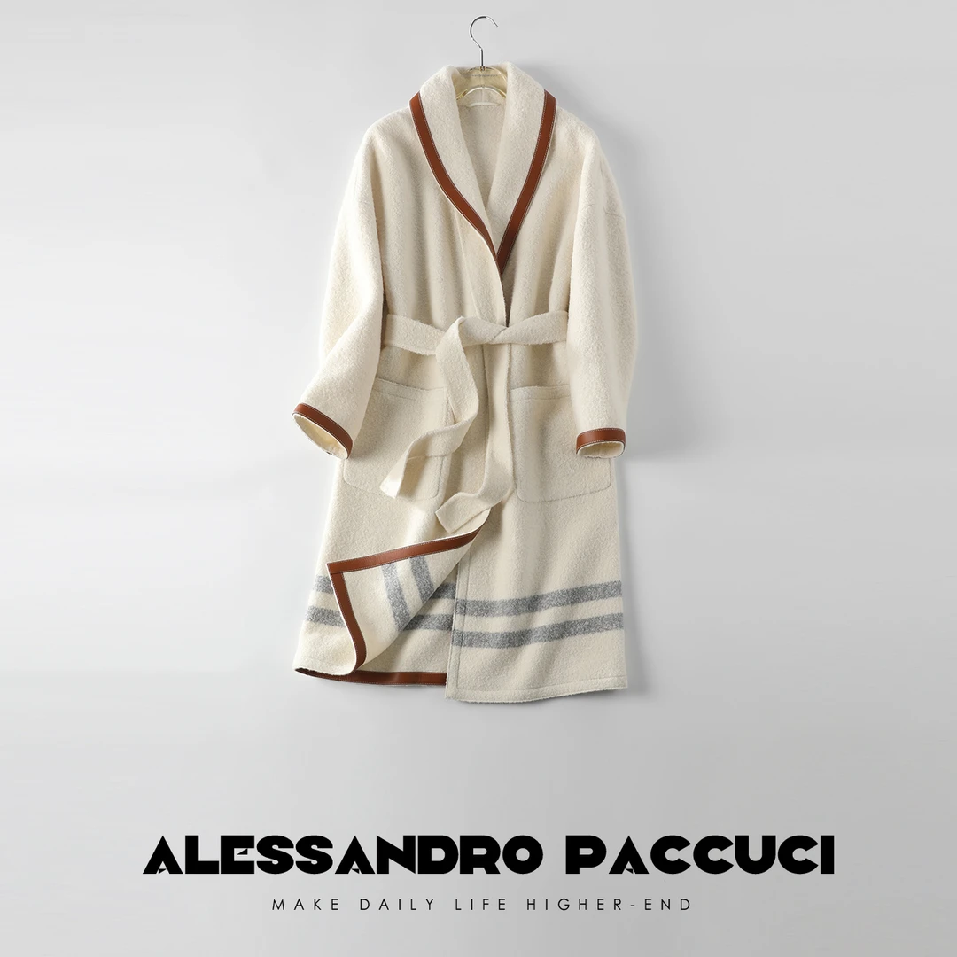 AP洛哥24227【诺暖】骆马毛 牛皮廓形毛呢大衣