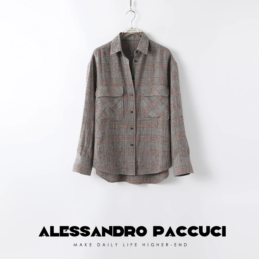 AP洛哥23473s 色织亚麻定裁对格重工格子衬衫