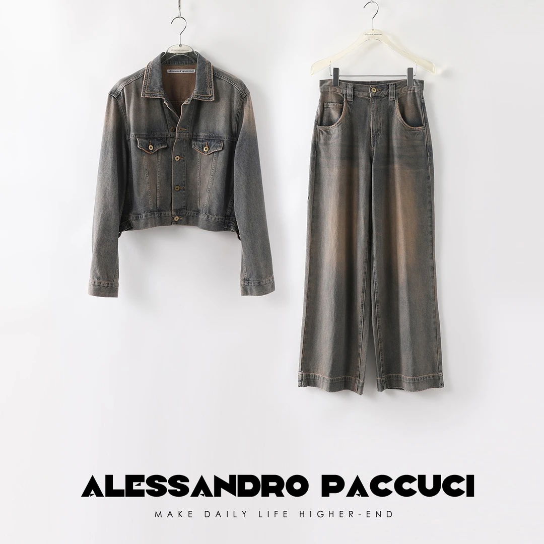 【微瑕疵不支持退换】洛哥18492X全棉复古做旧时尚磨边牛仔女装外套