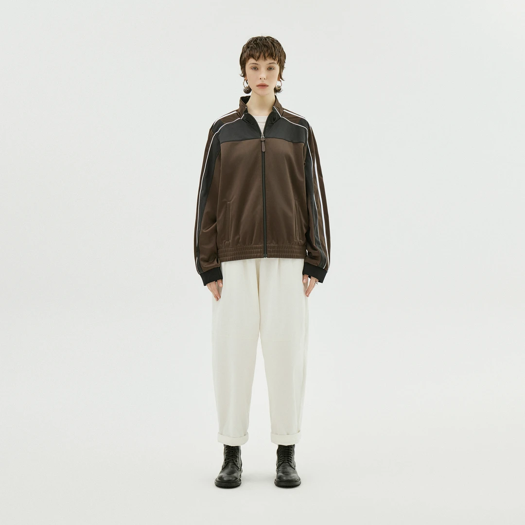 AP洛哥25882X【动感撞色】 复古条纹休闲运动立领拉链短外套2024秋