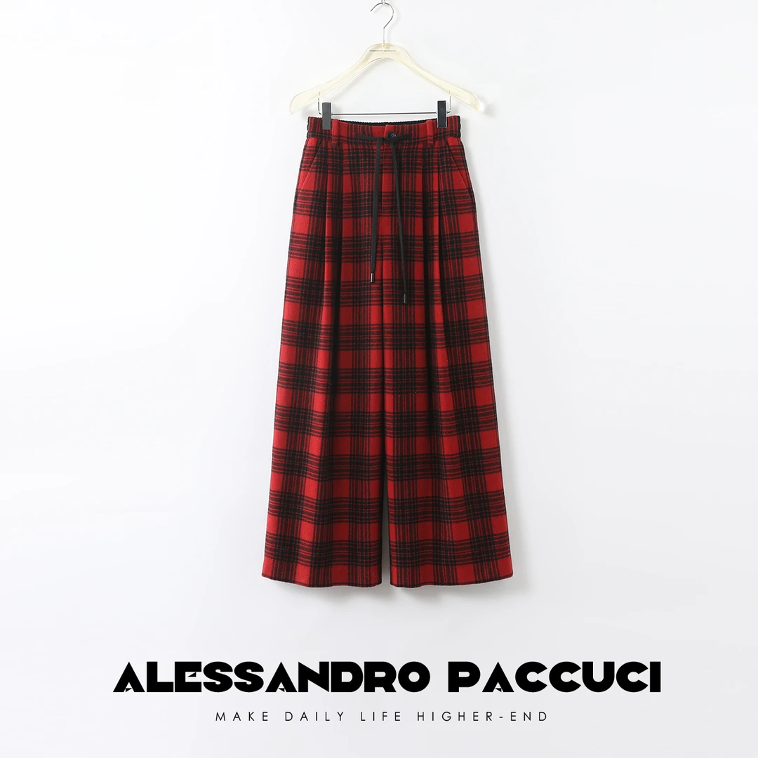 AP洛哥26757【黑标系列】复古格纹休闲阔腿裤