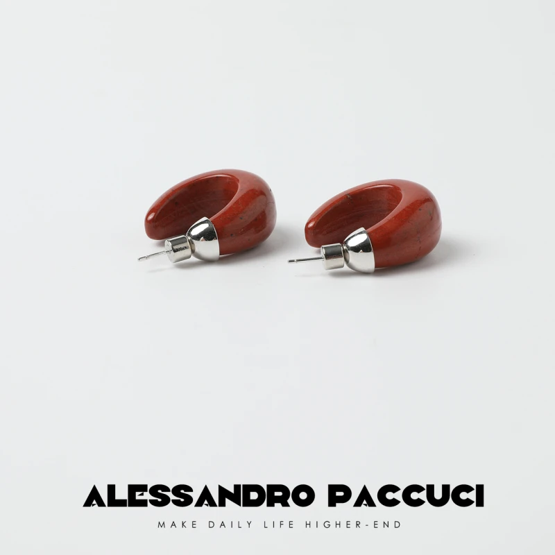 铜合金耳饰 AP洛哥42034EE【红钰】红色简约时尚圆弧耳饰