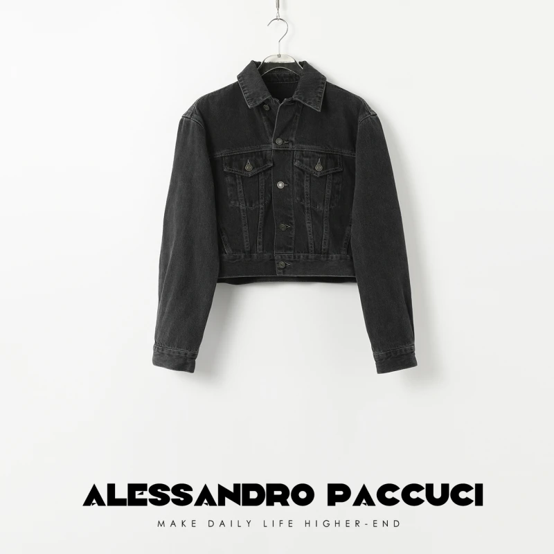 AP洛哥421007NW【酷帅出行】1OO棉黑色时尚百搭潮流牛仔外套2024秋