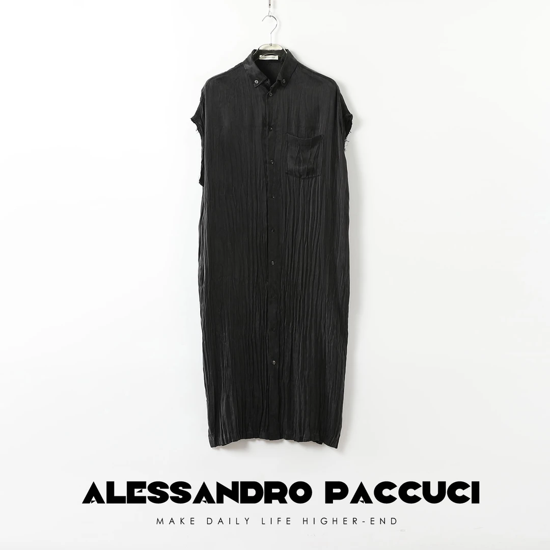 【微瑕疵不支持退换】洛哥42004LL 天丝缎面毛边压褶休闲风连衣裙