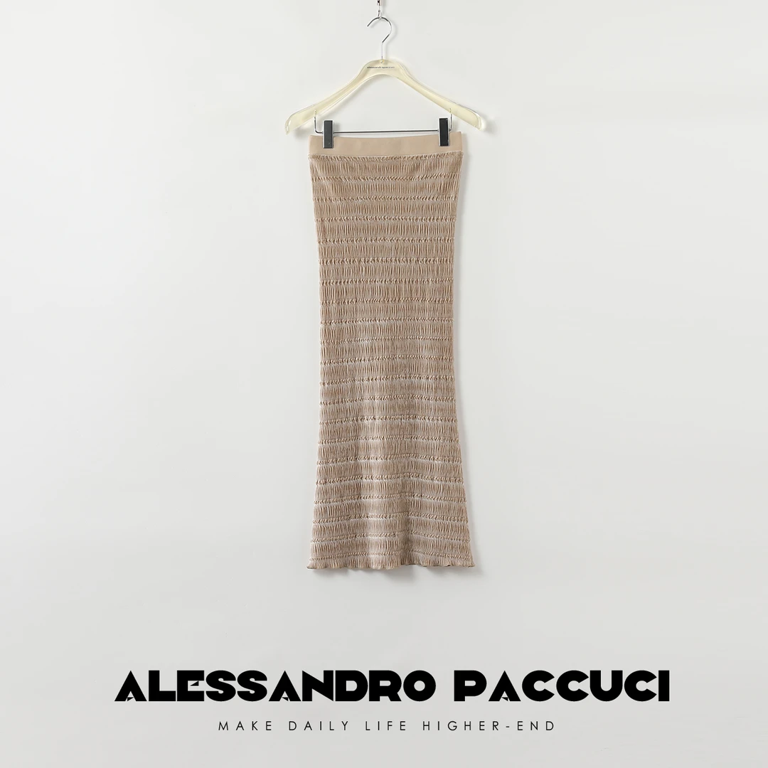 AP洛哥26510X 垂顺自然 立体压褶修身显瘦纯色丝绒蛋糕半裙