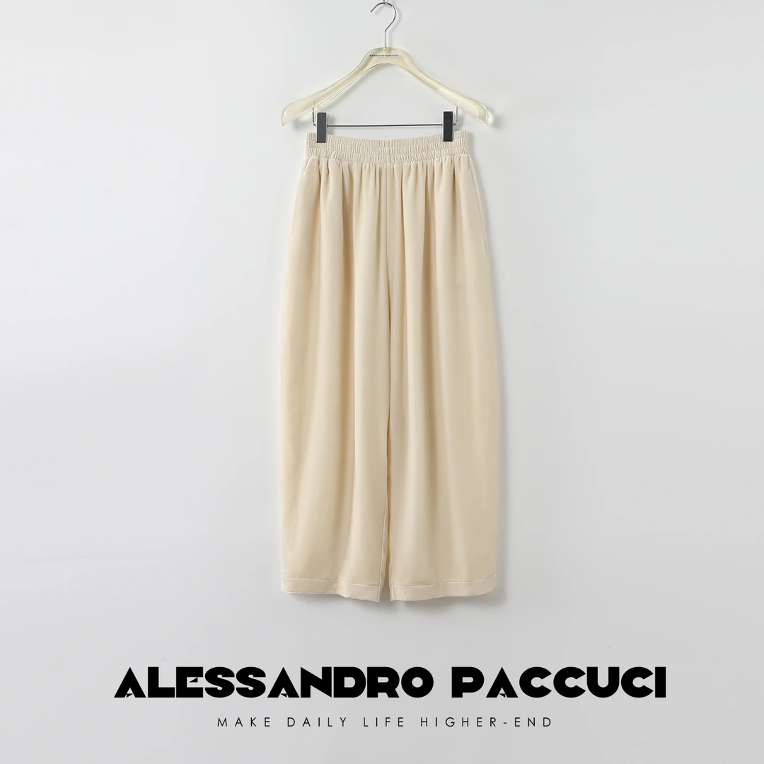 AP洛哥26469【写意派】桑蚕丝丝绒光泽感 时尚百搭白色中式休闲裤