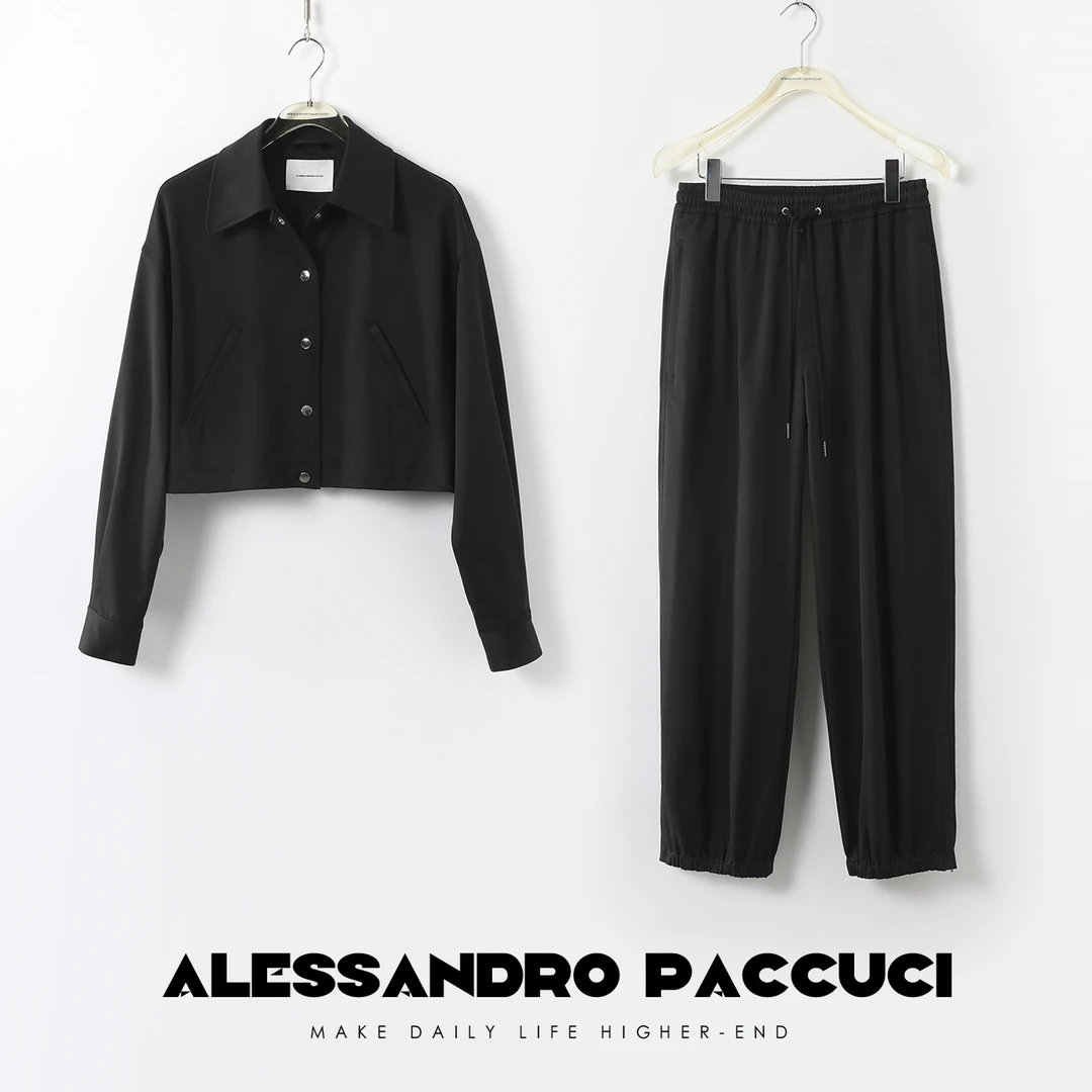 洛哥25809X【高挑身姿】经典黑 翻领时尚潮流显瘦短外套套装2024秋