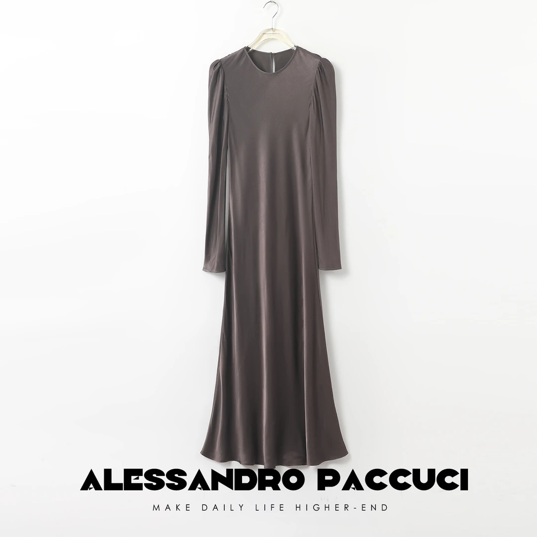 AP洛哥26776X 手感丝滑 抗皱耐磨微泡泡袖显瘦气质长款连衣裙