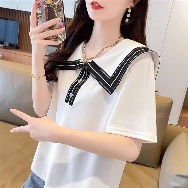 2025新款海军短款女装短袖T恤小众设计韩版小个子上衣打底衫潮ins