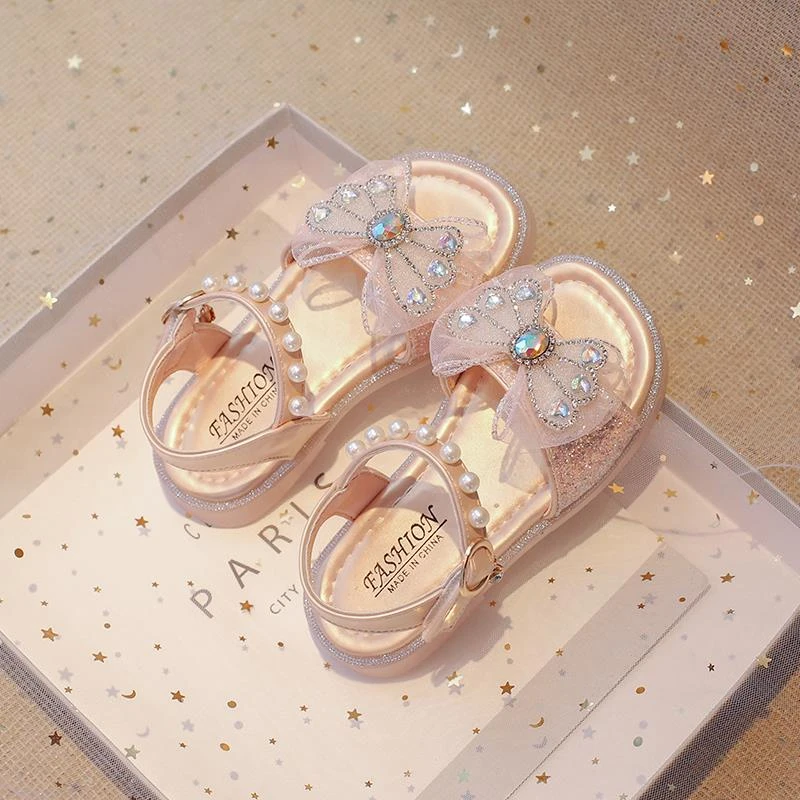 ABC女童凉鞋2025新款夏季中大童蝴蝶结宝宝软底洋气女孩公主鞋潮