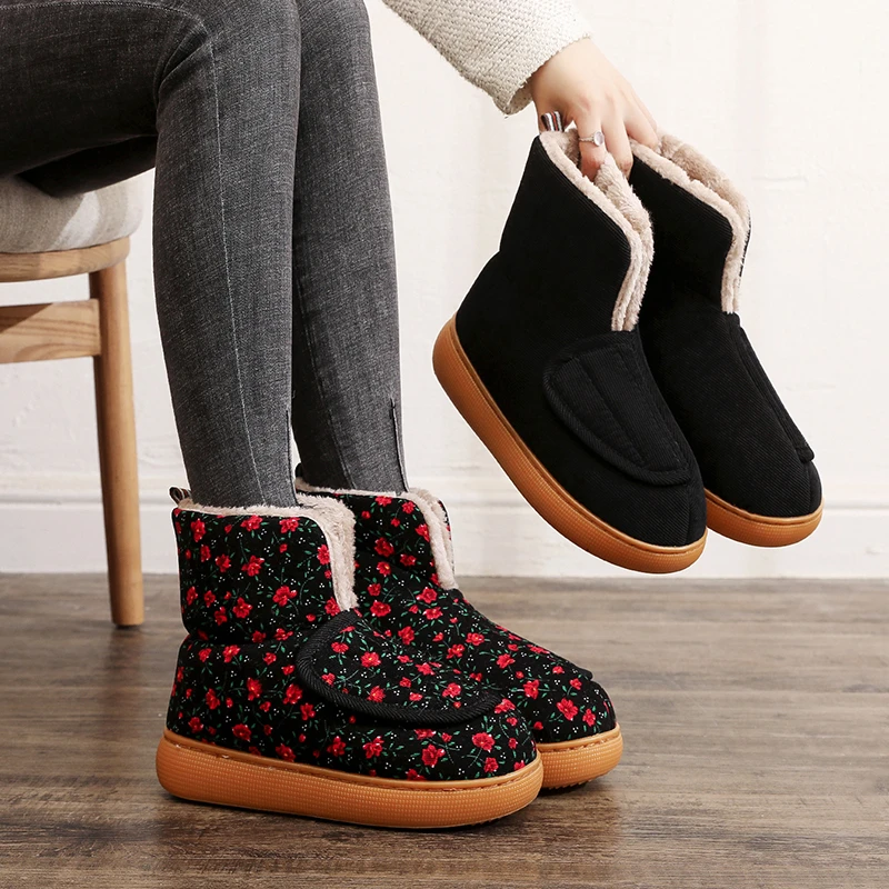 冬季加厚加绒保暖棉鞋防滑中老年包跟居家鞋手工包跟棉拖鞋妈妈鞋