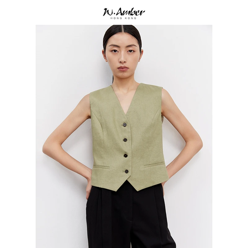 南法度假风亚麻马甲新款通勤坎肩背心无袖可单穿