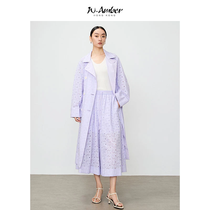 重工定织加密全棉蕾丝镂空紫色风衣女款新款高级感