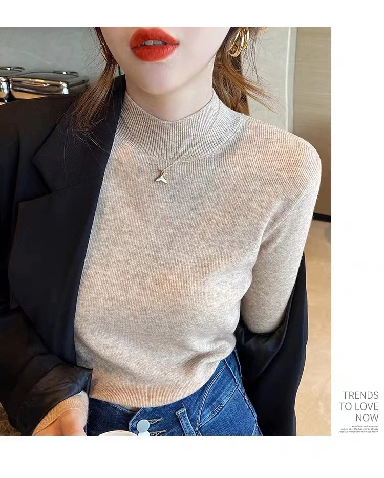 针织衫女半高领打底衫内搭秋冬洋气毛衣2023年新款保暖百搭款上衣