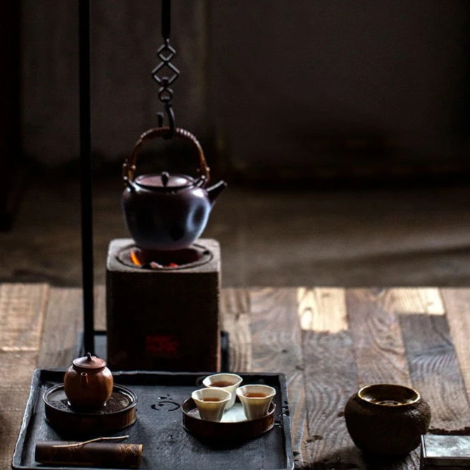 自在钩茶具铁艺茶室中式复古风台式桌面茶道自在钩围炉煮茶套装