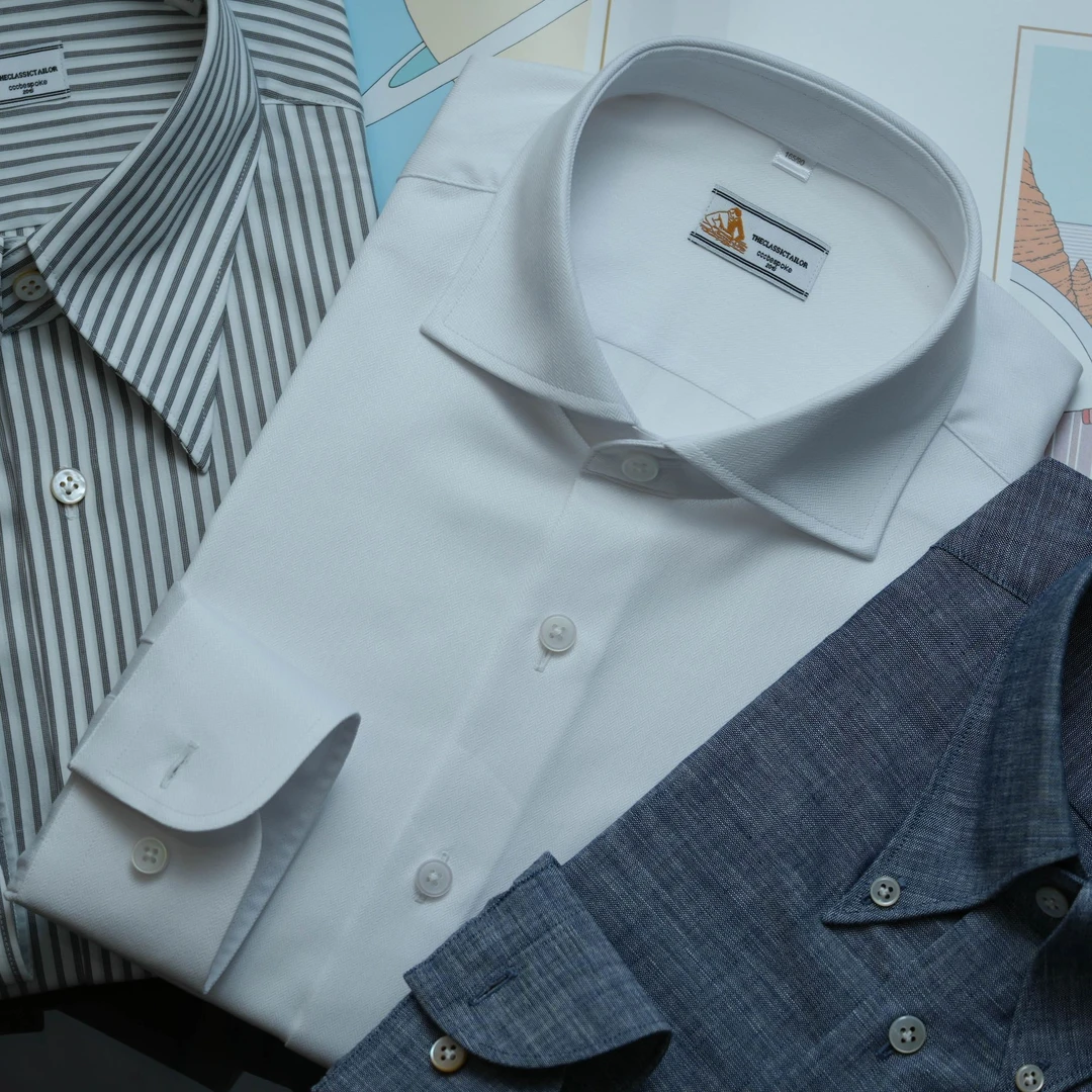 【CCCBespoke】温莎领白色小人字纹衬衫手工意式高定男士衬衫长袖