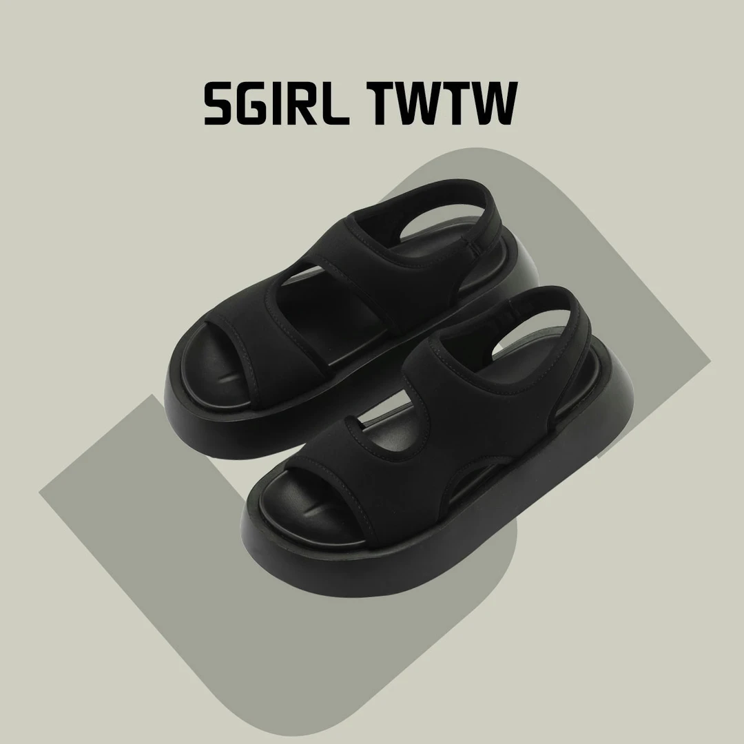 SGIRL TWTW2023年夏季新款弹力布凉鞋女厚底罗马松糕沙滩增高女鞋