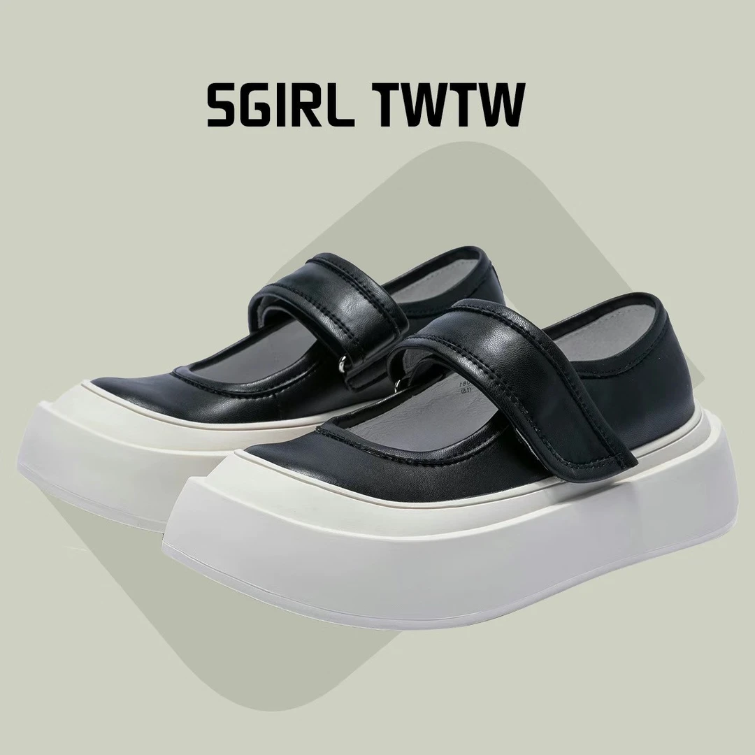 SGIRL TWTW大头厚底镂空玛丽珍鞋女魔术贴百搭增高休闲板鞋小白鞋