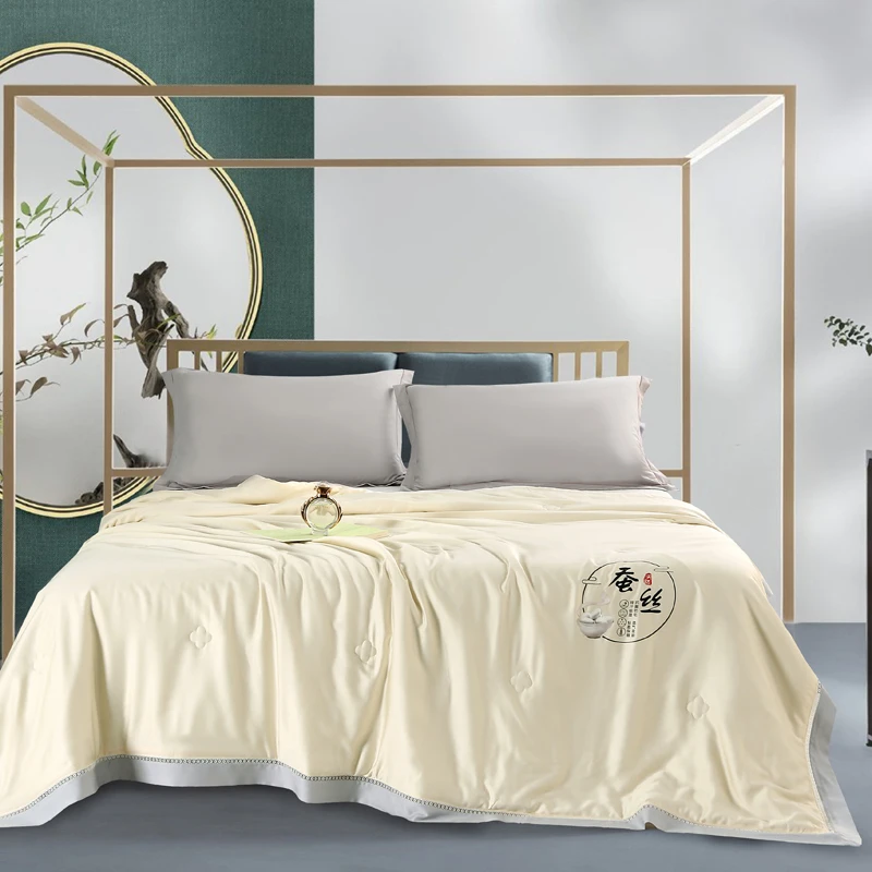 60支莱赛尔天丝蚕丝夏凉被空调被轻奢纯色桑蚕丝可机洗夏季薄被子