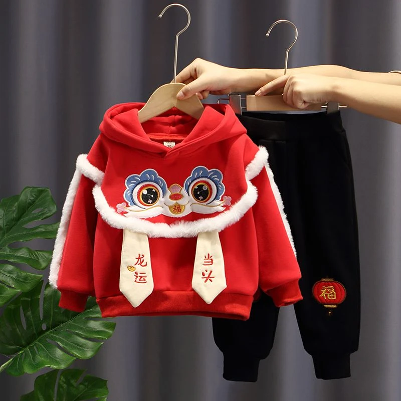 男女童唐装兄妹汉服加绒喜庆中国风龙年拜年服宝宝元旦演出服套装