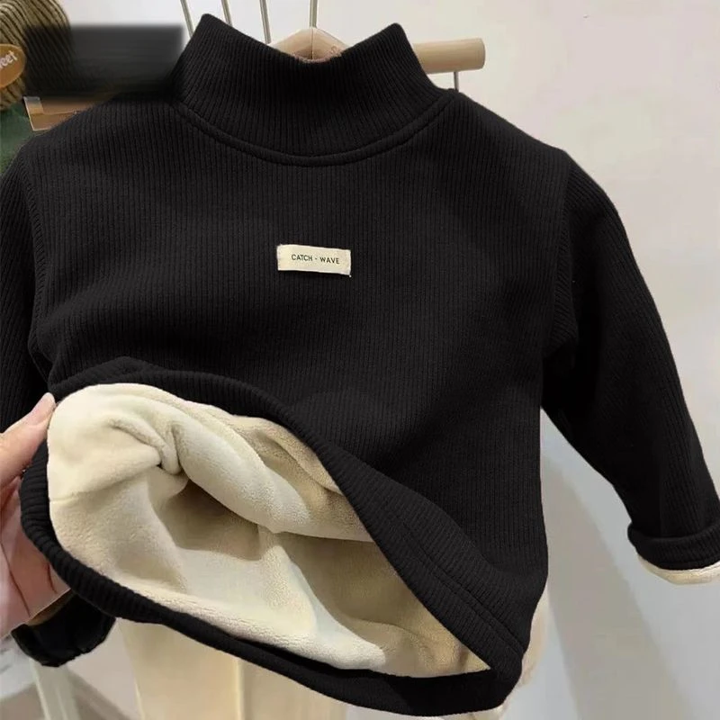 男女童宝宝秋冬季新款加绒半高领打底衫保暖内搭中小童上衣潮