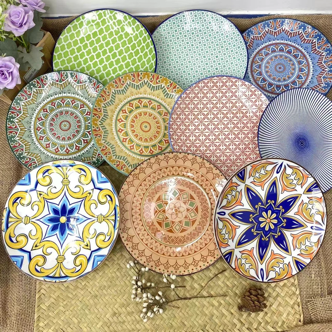 【橙小宝专属】外贸尾单8英寸波西米亚平盘六个装随机发